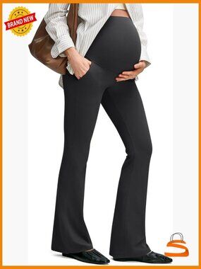 Maternity Flare Leggings with Pockets Over The Belly Yoga Pants for Work